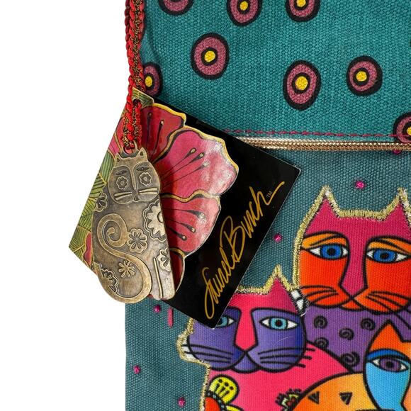 Laurel Burch Cross Body Bag NEW Cat Art To Wear Green Purse 9.5 x 12 in Cat Lady - Picture 2 of 11